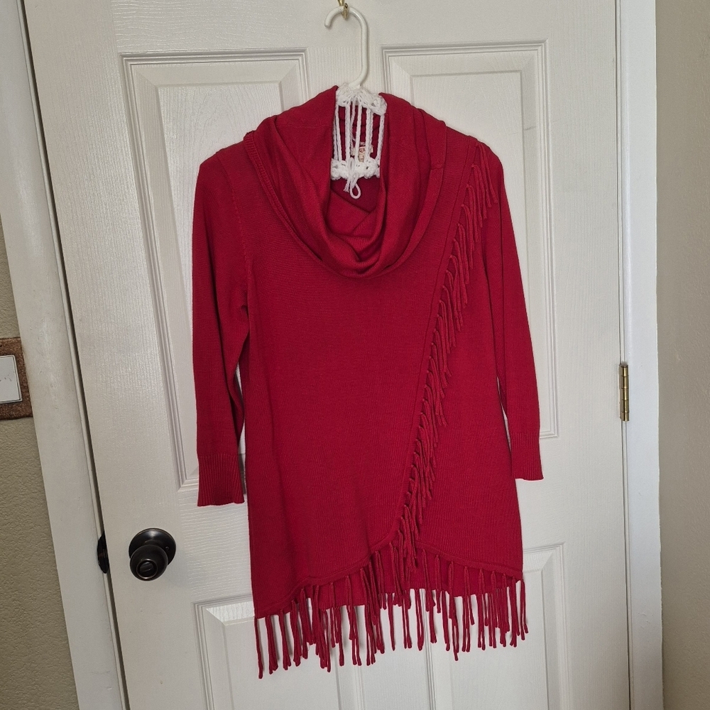 Reba Red Fringed Women's Sweater